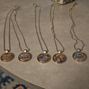 Puerto Rico Colorful Round Pendant Necklace - Silver Chain